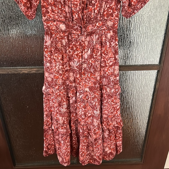 Ulla Johnson Amora Coral Floral Print Midi Dress Size 4 Ruffle Puff Sleeve - Picture 12 of 14